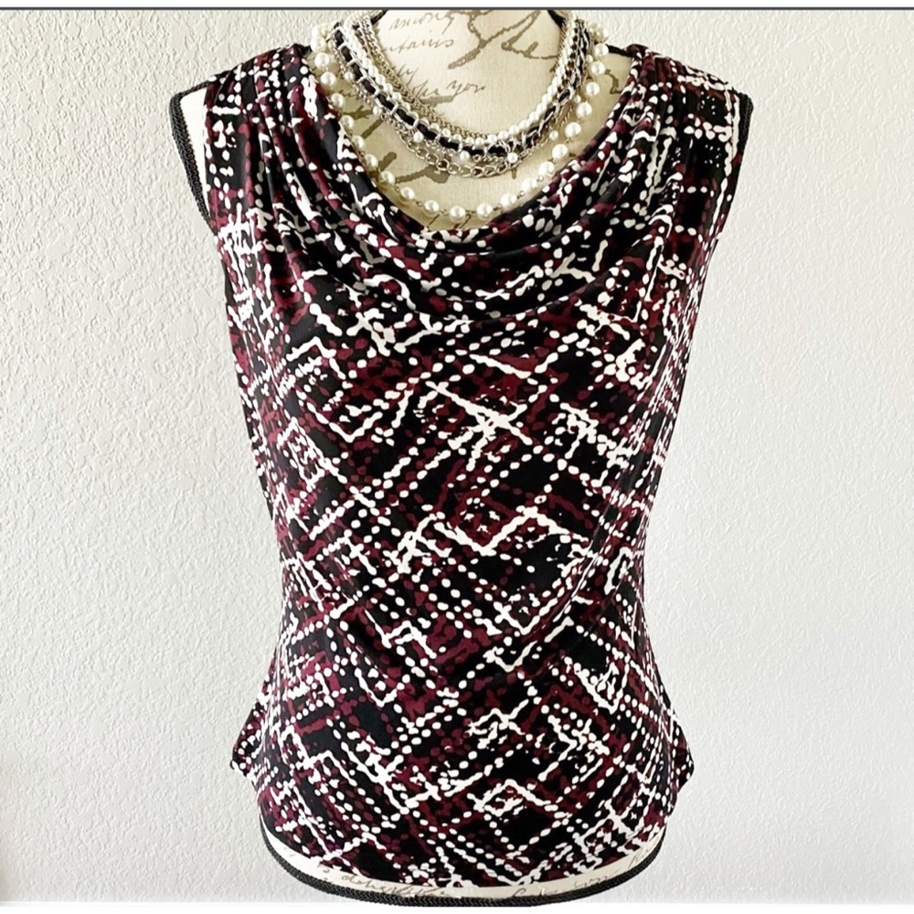 Calvin Klein Short Sleeve Blouse Small Black White And Plum